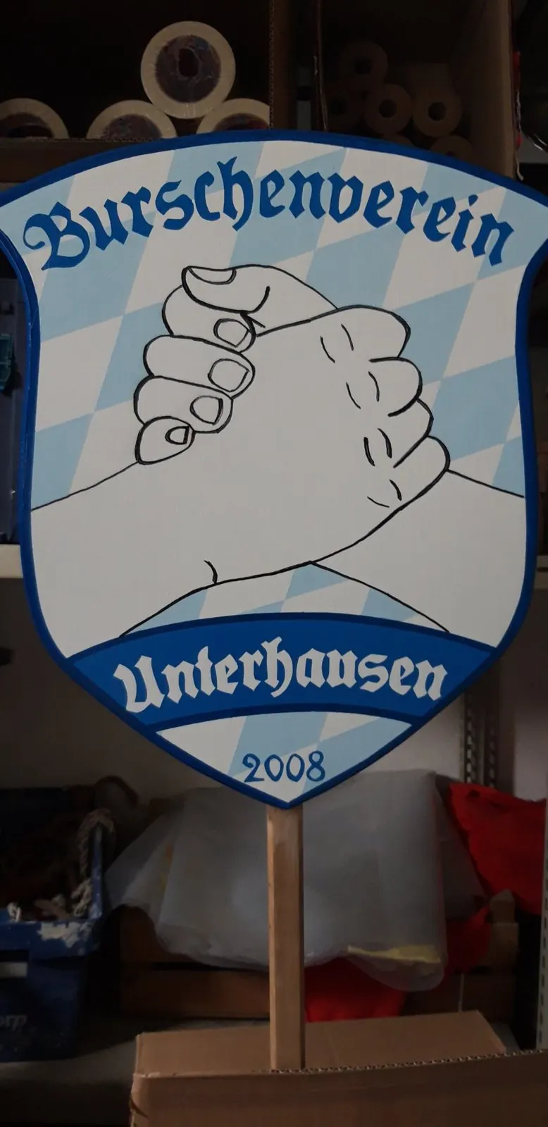 Burschenverein Unterhausen — Vereinswappen auf Holz, Malermeister Müller, Weilheim