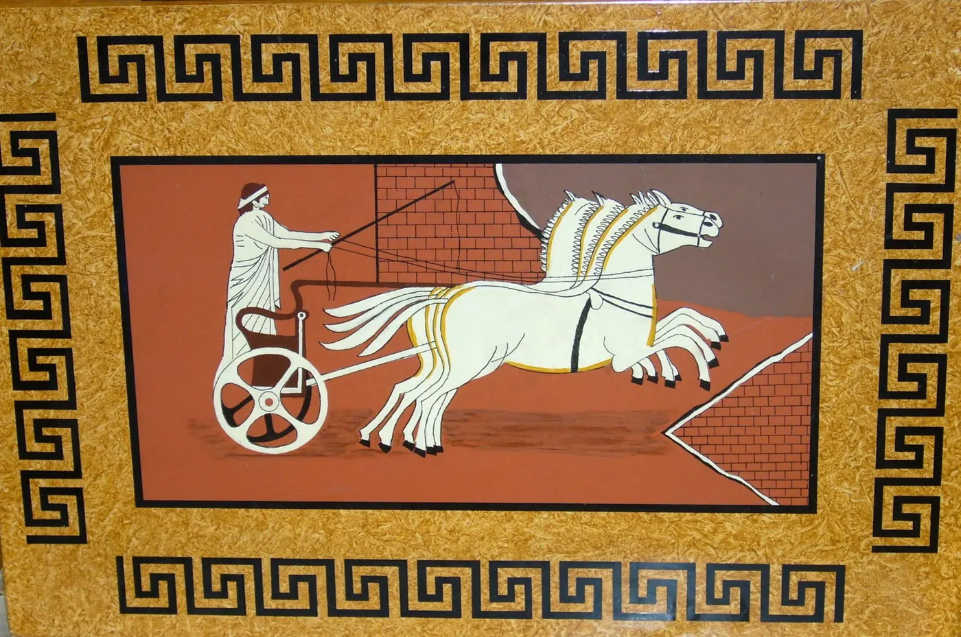 Wandbild Wagenlenker — Motiv in Mosaikoptik, von Hand gemalt, Malermeister Müller, Weilheim