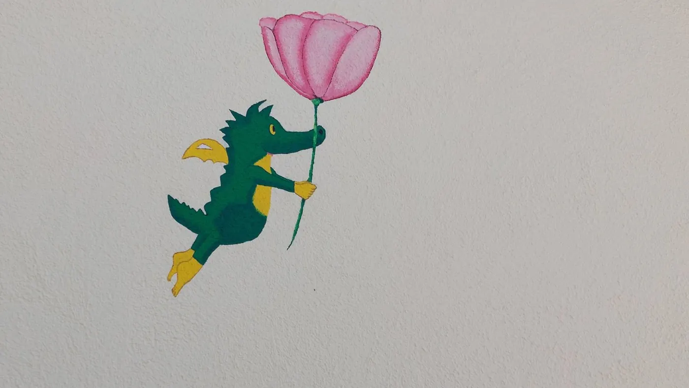 Drache an der Kinderwand — Wandmotiv, von Hand gemalt, Malermeister Müller, Weilheim